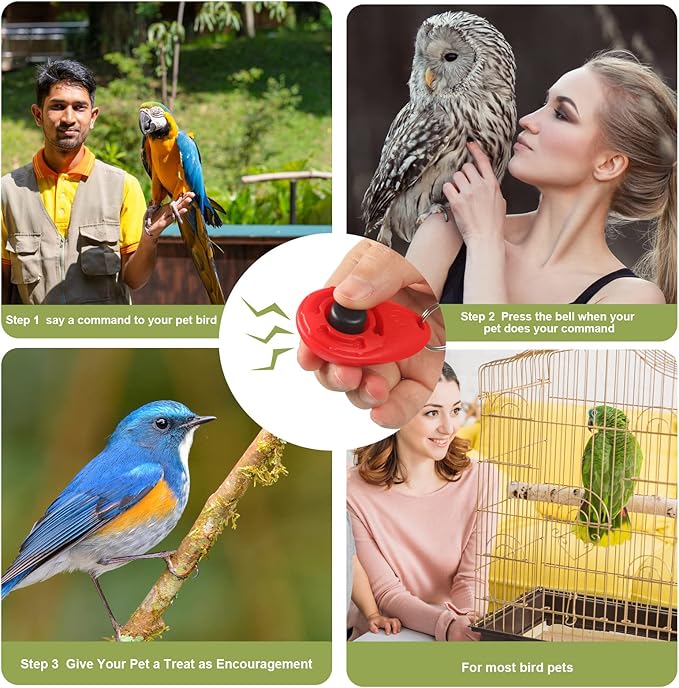 3 Pcs Bird Training Stand Kit, Parrot Training Clicker Portable Tabletop Bird Perch and Target Stick, Wooden Spin Perch Clickers with Wrist Strap for Parakeet Conure Lovebird Cockatiel