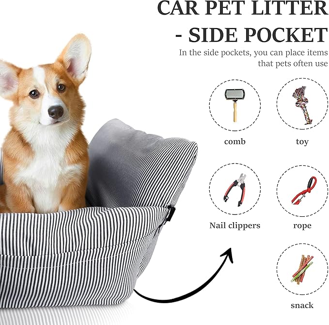 Dog Car Seat for Medium Dogs Under 60 lbs Pet,2 in 1 Booster Seats Dog Bed for Car and Home Safety Travel Carrier with 2 Pockets, Blau Stripes