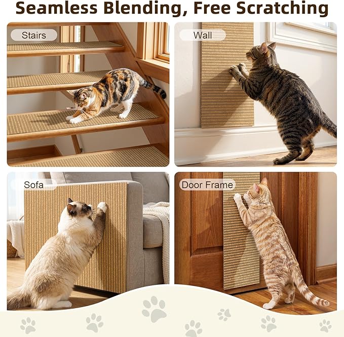 Cat Scratch Mat, 39.4 * 11.8IN Cork Cat Scratch Pad, Adhesive Scratching Couch Furniture Protector, DIY Scratching Pad, Corrugated Paper Scratcher from Claws for Indoor, Brown