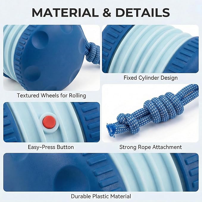 Interactive Cat Dog Toy Funny Automatic Moving Rolling Dog Toys with Rope for Small Medium Large Dogs Cats Rechargeable Puppy Toys Pet Ball to Keep Them Busy (Blue)