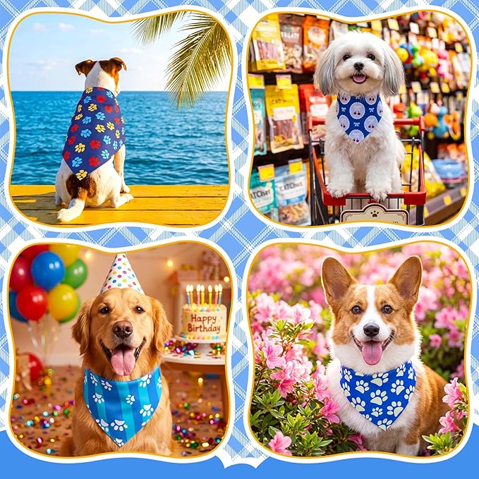 Sanwuta 120 Pcs Boy Dogs Bandanas Bulk Blue Summer Triangle Dog Bandana Washable Pet Scarves Adjustable Bibs Puppy Scarf Washable Triangle Pet Scarfs for Small and Medium Pets, 30 Styles