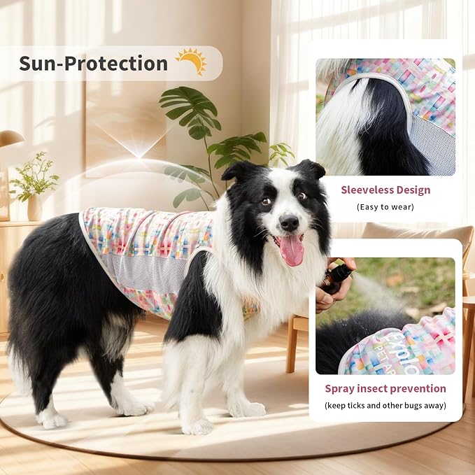 Dog Shirt, Cooling Vest Lightweight Breathable, Dog T-Shirts All-Season Sun Protection Quick Dry Soft Stretchy Reflective Tank Top - Small Medium Large Dogs (Candy Patch, X-Large)