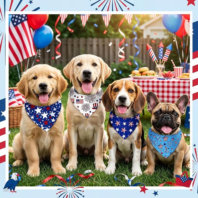 Abbylike 50 Pcs Patriotic Dog Bandanas Bulk 4th of July Bandanas for Dogs Star Triangle Kerchief Bib Scarf Set for Pet Independence Day 250th Anniversary Party Costume, 25 Styles(25.6 x 17.7 x 17.7)