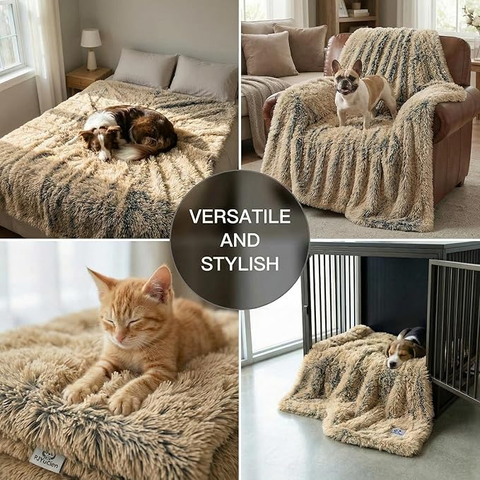 PJYuCien Dog Blanket for Dogs, Puppies and Pets, Lightweight & Portable Fluffy Fleece Throw, Super Soft Plush Cat Blanket for Couch/Car Seat/Furniture, Machine Washable, 50"x60", Beige