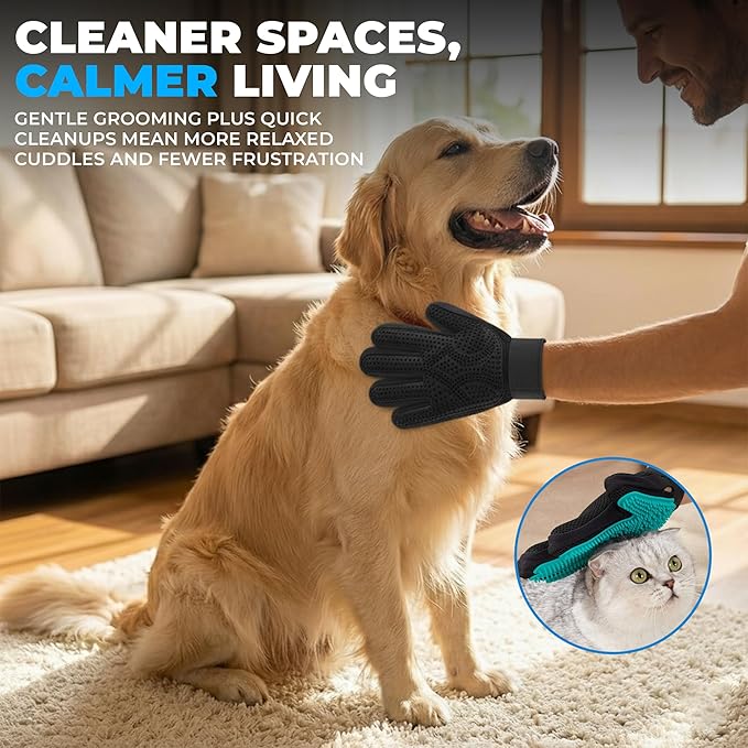 Pet Hair Removal Glove for Dogs & Cats โ Dog Grooming Gloves for Shedding, Pet Hair Remover Glove โ Pet Grooming Gloves, Cat Grooming Gloves & Cat Brush Glove โ Dog Bath and Washing Gloves