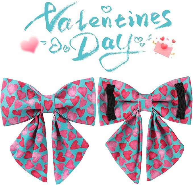 Valentine’s Day Dog Collar with Bow Tie, Pink Heart Bowtie Collar with Metal Buckle, Valentine’s Day Gift Pet Collar for Puppy Girl Boy Dog or Cat, Wedding Dog Collar, M, Neck 13.5-22in