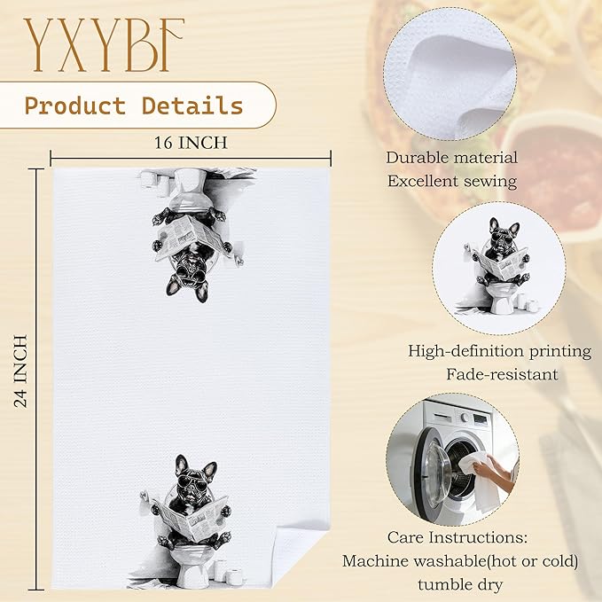 Funny French Bulldog Bathroom Hand Towels, Frenchie Gifts for Women Men, Gifts for French Bulldog Lovers Hand Towels for Guest Bath Room Washroom Restroom Decor 16x24 Inches