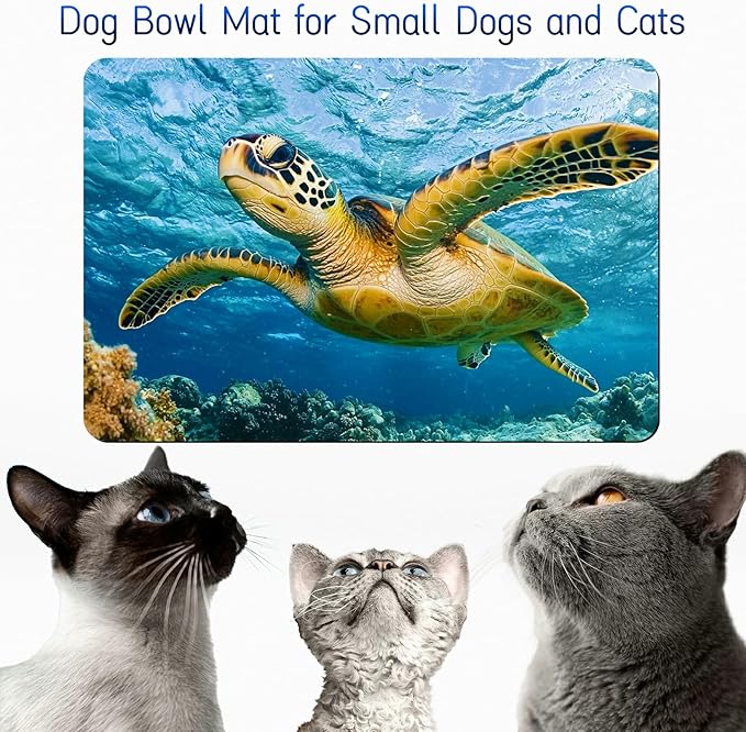 Dog Food Mat, 19.6" x 23.6" Absorbent Pet Feeding Mat for Food and Water, Waterproof Diatom Mud Pet Placemat with Non-Slip Rubber Backing, Easy Clean Cat Bowl Mat for Floors - Ocean Turtle