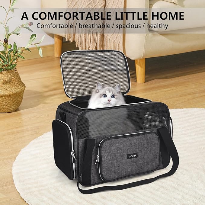 BAGLHER Pet Travel Carrier, Cat Carriers Dog Carrier for Small Medium Cats Dogs Puppies, Airline Approved Small Dog Carrier Soft Sided, Collapsible Puppy Carrier. Grey