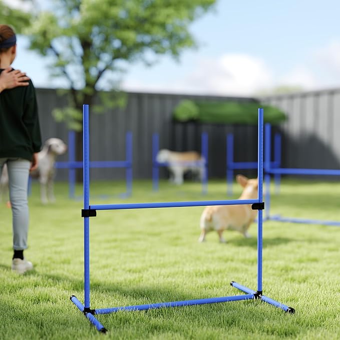 Pawhut Large Size Dog Agility Training Equipment 6KG Gross Wight, 6 PCS Adjustable Height Jump Bars, Obstacle Course Starter Kit for Large Medium Small Dog Puppy, Blue