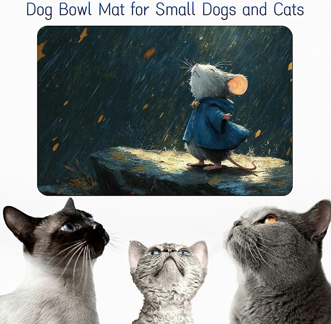 Dog Food Mat, 15.7" x 23.6" Absorbent Pet Feeding Mat for Food and Water, Waterproof Diatom Mud Pet Placemat with Non-Slip Rubber Backing, Cat Bowl Mat for Floors - Hamster Raindrops