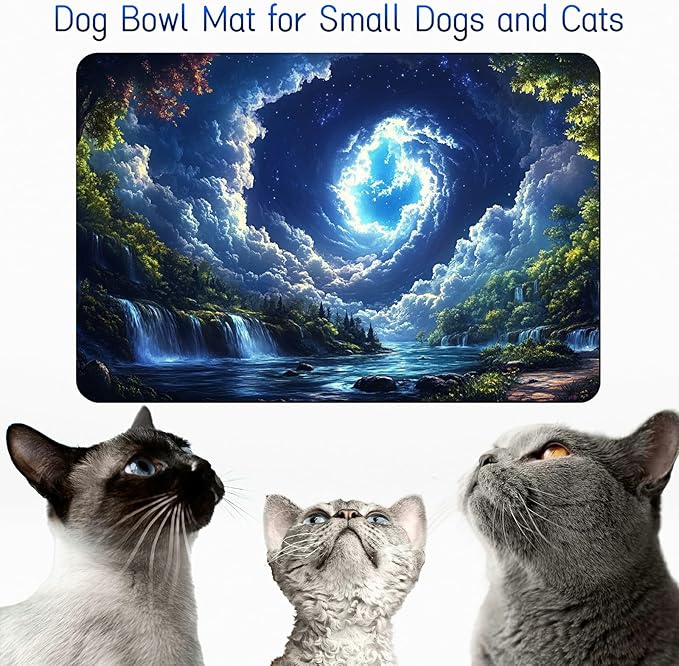 Dog Food Mat, 19.6" x 23.6" Absorbent Pet Feeding Mat for Food and Water, Waterproof Diatom Mud Pet Placemat with Non-Slip Rubber Backing, Easy Clean Cat Bowl Mat for Floors - Forest Sky