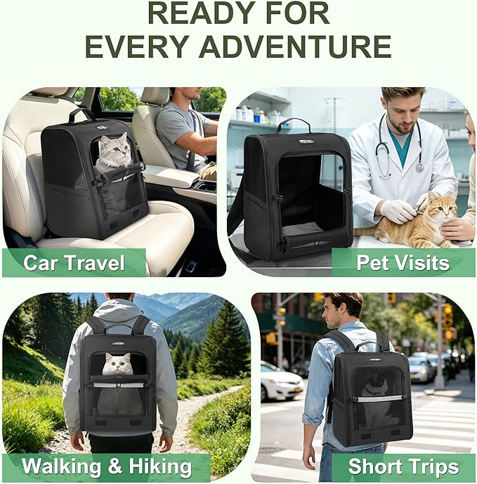 Dog Carrier Backpack for Cats and Puppies,up to 5-17 lbs,Portable and Breathable Mesh, Storage Pockets, and Built-in Safety,Pet Carrier for Hiking and Outdoor Use,Black