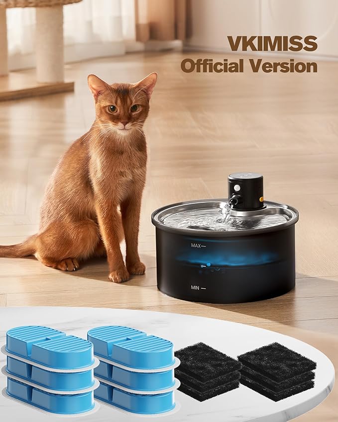 VKIMISS Cat Water Fountain Filters: Pet Water Dispenser Filter Replacement 24 - Packs of Cat Fountain Filters (12 Carbon Filters + 12 Sponges) Multiple Filtration Please Replace it Every 2-3 Weeks