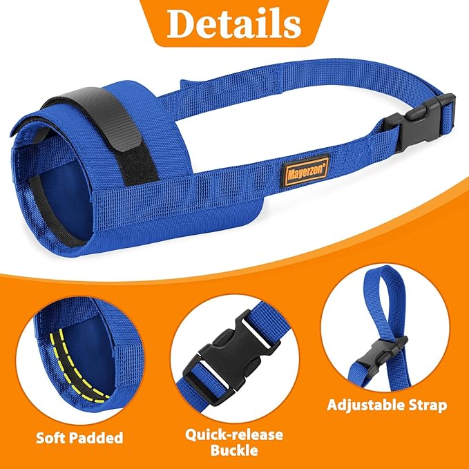 Mayerzon Dog Muzzle for Large Medium Small Dogs, Adjustable Fit, Soft & Sturdy Fabric, Prevents Fierce Barking Biting Chewing, Ideal for Grooming Walking Vet Visits, Allows to Pant Drink (Blue, S)