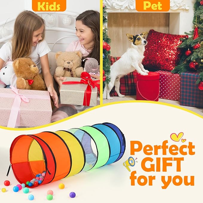 2 Pcs Giant 27.6 Inch Play Tunnel for Kids and Large Dogs Colorful Pop Up Crawl Tunnel Toy for Toddlers with Mesh Collapsible Game Tent Toy for Boy Girl Gift Summer Indoor Outdoor