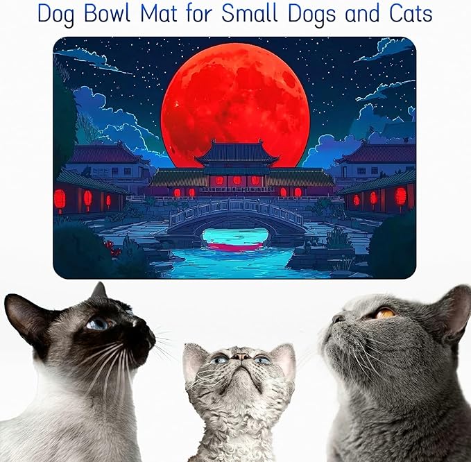 Dog Food Mat, 19.6" x 23.6" Absorbent Pet Feeding Mat for Food and Water, Waterproof Diatom Mud Pet Placemat with Non-Slip Rubber Backing, Cat Bowl Mat for Floors - Red Sunset Bridge
