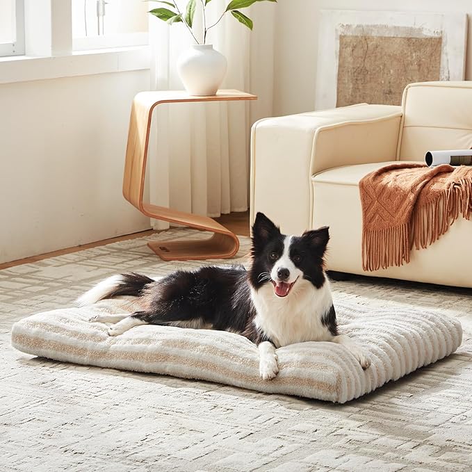 FURTIME Washable Small Dog Bed, Deluxe Dog Crate Beds Comfy Fluffy Kennel Pad Anti-Slip Pet Sleeping Mat for Puppy/Cat, Machine Washable Dogs Pillow, 23"x18"x3", White