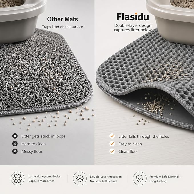 Cat Litter Box Mat Double Layer Trapping Mat Easy-Clean Waterproof Urine Proof(Gray 30x22in)