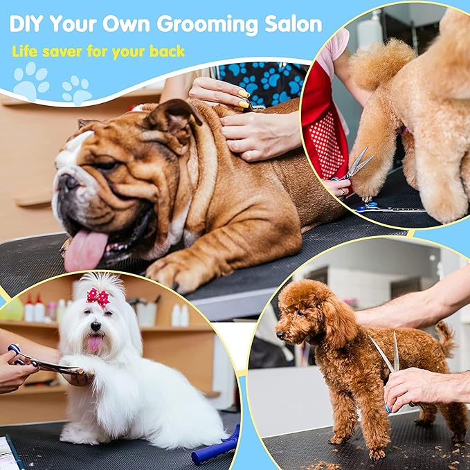 Pet Dog Grooming Table, Foldable Stainless Steel Pet Drying Grooming Table Up to 330lbs, Professional Bathing Desk for Dogs at Home with Adjustable Overhead Arms, Noose, Mesh Tray, 46''/Black