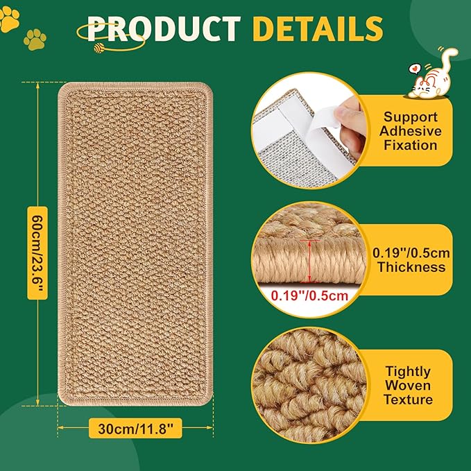 ENONCI Corner Cat Scratcher | Cat Scratchers Wall Mounted with Faux Sisal & Carpet Pad, 23.6x11.8 Inch Furniture Protector for Indoor Cats to Protect Couches & Walls