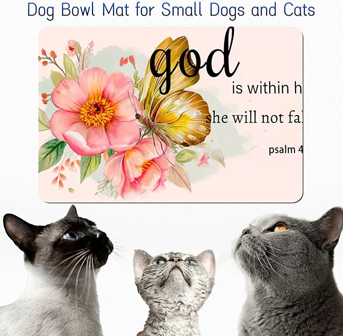 Dog Food Mat, 15.7" x 23.6" Absorbent Pet Feeding Mat for Food and Water, Waterproof Diatom Mud Pet Placemat with Non-Slip Rubber Backing, Cat Bowl Mat for Floors - Flower Bible 46-5