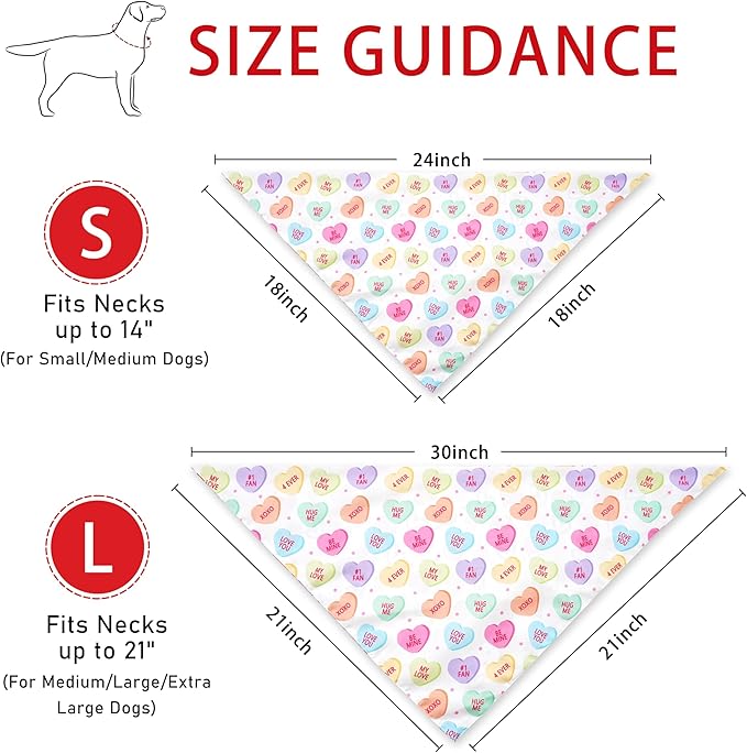 Valentine's Day Dog Bandana Reversible 2 Pack Small, Valentine Day Pet Bandanas for Dogs Love Heart Adjustable Triangle Holiday Scarves for Small Medium Boy Girl Dogs