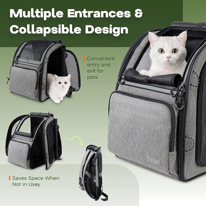 Premium Dog & Cat Carrier Backpack for Travel, Hiking & Vet Visits - Solid Durable Pet Backpack with Breathable Mesh, Safety Strap, Anti-Anxiety Curtain & Storage Pockets (Gray)