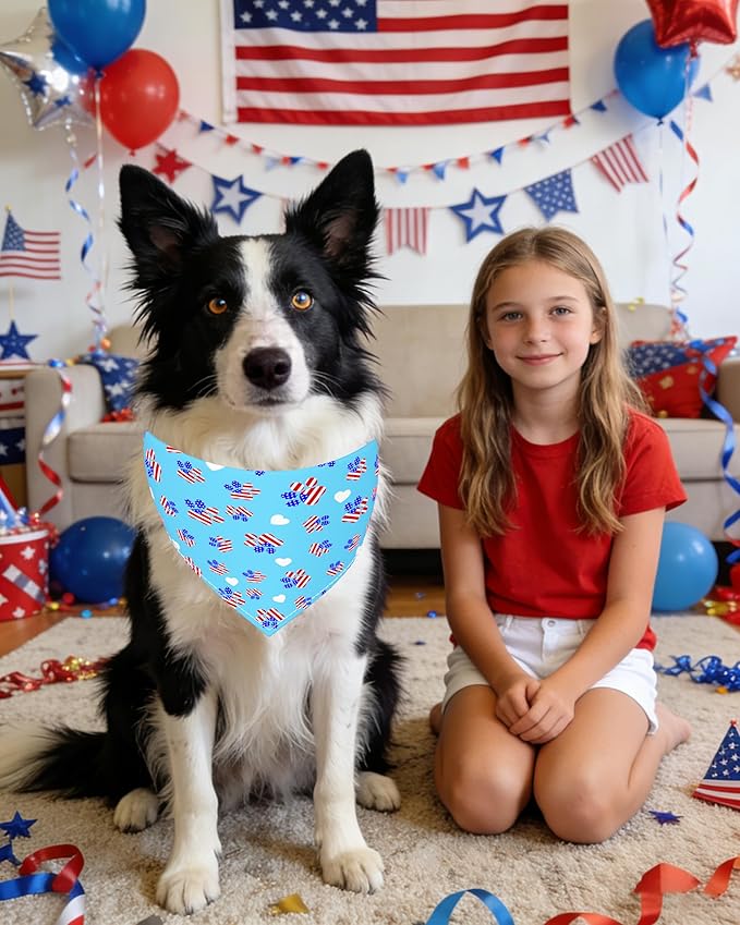 PET SHOW 50 Pack 4th of July Big Dog Bandanas Bulk XL Washable US Flag Patriotic Triangle Bibs for Medium Large Dogs Girl Boy Star&Stripe Kerchief Set Pet Scarves Holiday Grooming Accessories