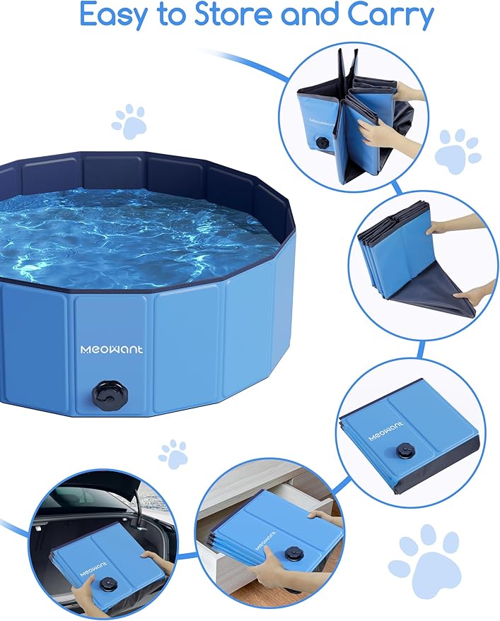 Meowant Foldable Dog Pools for Large Dogs, Hard Plastic Kiddie Swimming Pools, Collapsible Dog Pet Bath Pool, Portable Kids Pool for Extra Large Dogs (XXL-71'' × 12'')