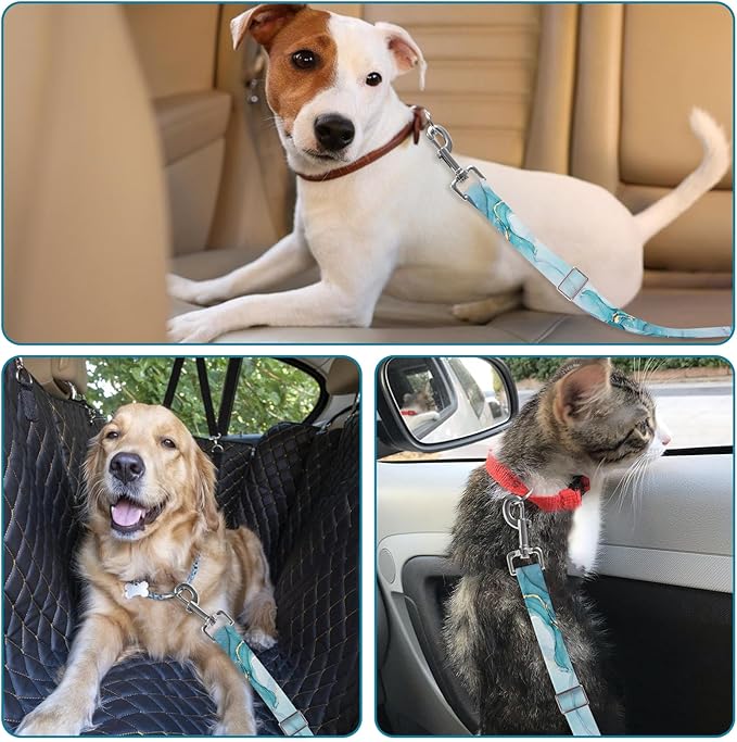 Adjustable pet cat and Dog car seat Belt,The Lanyard is Flexible and Adjustable from 20 to 33 inches(Blue Marble)