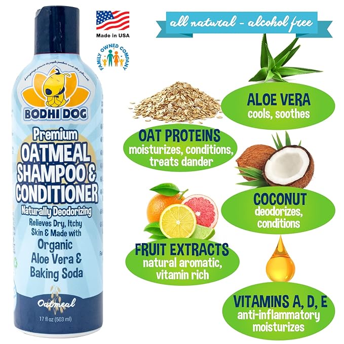 Bodhi Dog Grooming Bundle - Oatmeal Shampoo & Conditioner with Bath Brush for Shower, Showerhead, Sprayer & Bathing - Gentle Care for Long, Short & Curly Hair