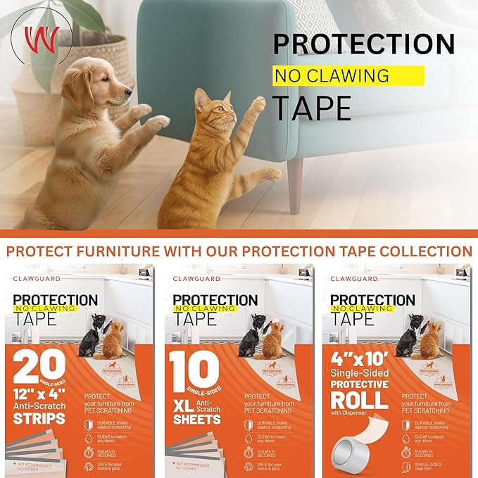 CLAWGUARD Protection Tape Sheets β 10 XL (17x12 in) Pet Scratch Protectors β Door Scratch Protector Dog & Cat β Couch Protector from Cat Claws