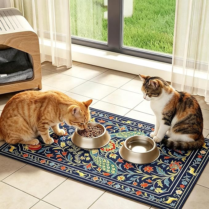 Pet Dog Cat Food Mat, Absorbent Dog Bowl Mat for Food and Water, Quick Dry Placemats Feeding Mats with Non Slip Rubber for Floors Indoor Puppy Pet Accessories Supplies 16 * 24 inch, Animal