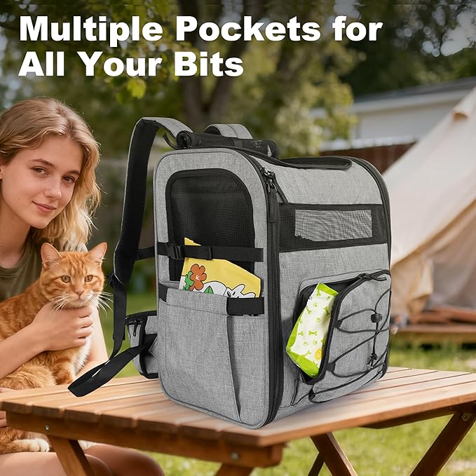 Dog Carrier Backpack for Small Dogs - Breathable Mesh Hiking Bag with Safety Buckle, Adjustable Straps and Standard Pad - Durable for Hiking (Fits Small Cats Too, Up to 17lbs, Gray)