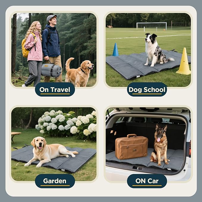 Gimars Upgraded XL Outdoor Dog Bed with Waterproof Film, Easy to Roll Up with Buckle, Large Travel Pet Bed for Large & Extra Large Dog, Portable, Foldable, Washable for Camping,Traveling,Grey