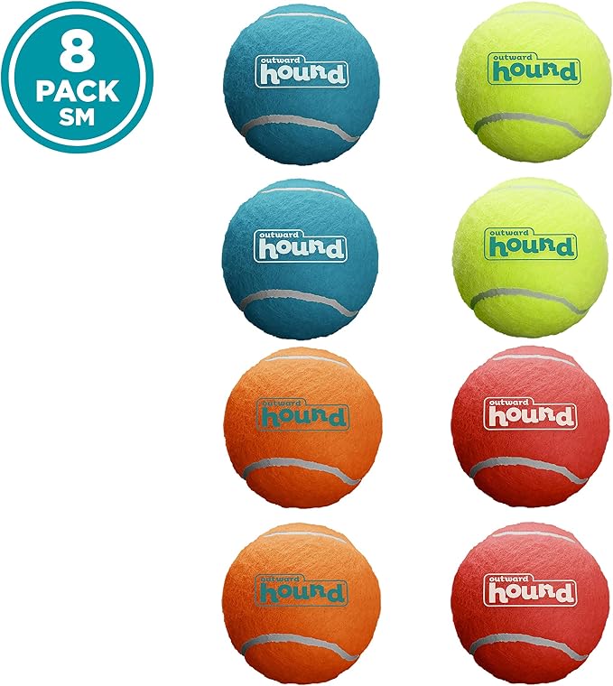 Outward Hound Squeaker Ballz – Squeaky Tennis Balls for Dogs Under 25 lbs, Interactive Dog Toy for Fetch & Training, Small (2"), 8‑Pack