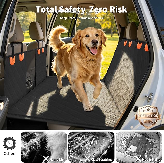 HOTEAGLE Dog Seat Cover for Full-Size Trucks & SUVs, 3-Section Hard Bottom, Waterproof & Nonslip Car Hammock for Large Dogs, Pet Truck Extender Cover, Spacious Space(+ 45%), Black