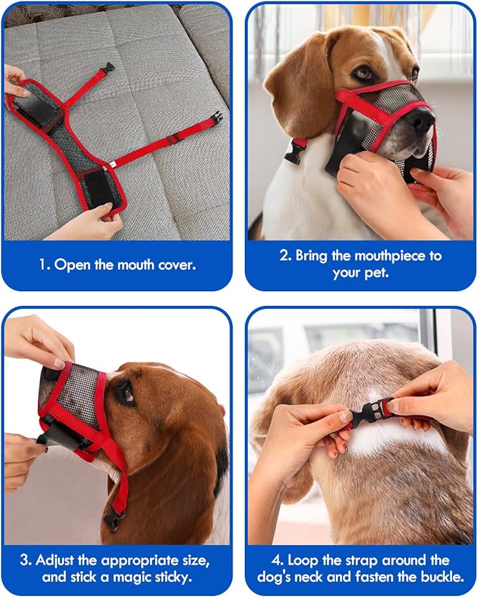Dog Muzzle, Soft Air Mesh Muzzles for Extra Large Dogs, Breathable Dog Mussels for Scavenging Biting Licking & Barking, Adjustable Mouth Guard for Grooming, Allows Panting and Drinking (Red,XL)