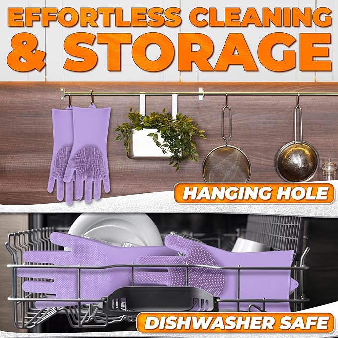 Silicone Dish Gloves with Scrubbers – Thick Tear-Resistant Dishwashing Gloves for Washing Dishes, Kitchen Cleaning, Bathroom Scrubbing & Daily Chores – Durable, Reusable Multi-Purpose Design