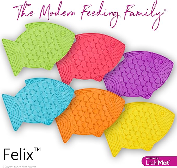 LickiMat Felix, Fish-Shaped Cat Slow Feeders Lick Mat, Boredom Anxiety Reducer; Perfect for Food, Treats, Yogurt, or Peanut Butter. Fun Alternative to a Slow Feed Cat Bowl or Dish, Turquoise