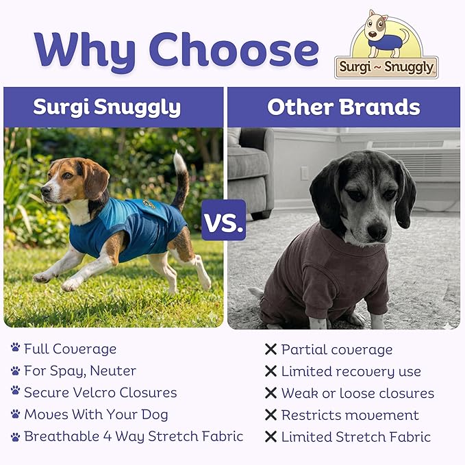 Surgi Snuggly Dog Surgery Recovery Suit - Dog Onesie for Post Surgery Recovery, Female Spay & Male Neuter - Surgical Suit for Dogs, E-Collar Cone Alternative, Double Blue - Medium Short - 12"-15" (EC)