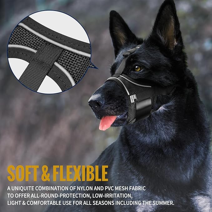 OneTigris Large Dog Muzzle, Soft Mesh Muzzles for Small Medium Large Dogs Chihuahua Poodle Husky Labrador Retriever, Breathable Dog Mouth Guard for Biting Chewing Grooming, Allow Panting Drinking(XXL)