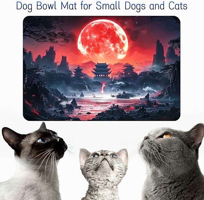 Dog Food Mat, 19.6" x 23.6" Absorbent Pet Feeding Mat for Food and Water, Waterproof Diatom Mud Pet Placemat with Non-Slip Rubber Backing, Cat Bowl Mat for Floors - Mountain Range Sunset