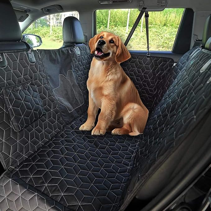 Meginc 4 in 1 Dog Car Seat Cover for Back Seat, Durable 600D Dog Hammock with Mesh Window & Side Flaps, Pet Car Seat Protector for Cars, SUVs &Mid Truck