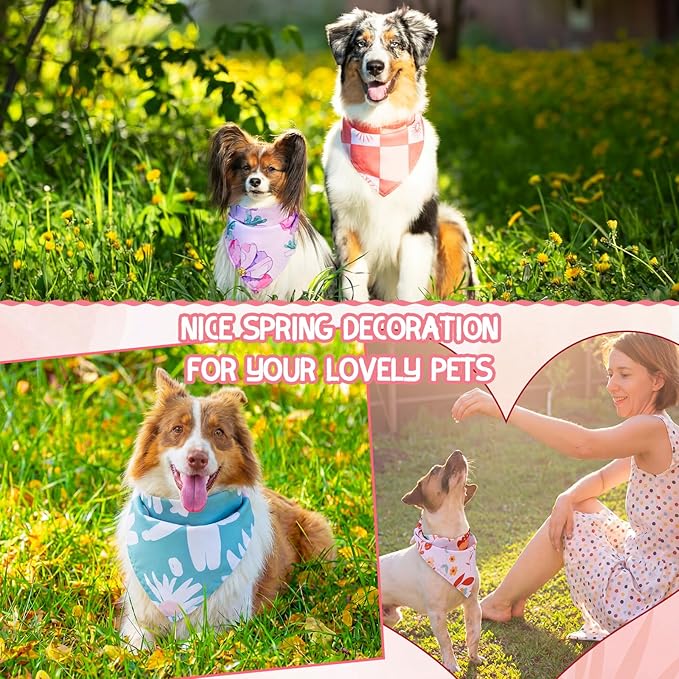 Huhumy 100 Pcs Spring Floral Dog Bandanas Bulk Pet Bibs Colorful Triangle Scarf Floral Pet Bandanas for Medium Large Dogs Spring Summer Birthday Costume Decoration