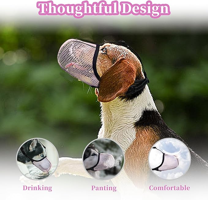 Pink Dog Muzzle, Breathable Soft for Small to Medium Dogs to Anti & Prevent Barking Biting Chewing, Reflective & Adjustable Basket Muzzle with Air Mesh for Schnauzer Pink M