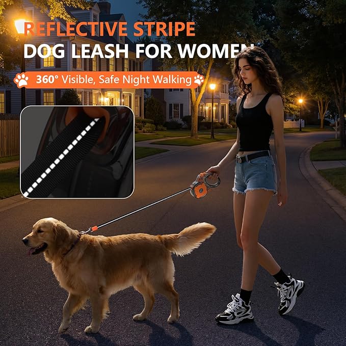 Lightweight and Retractable Dog Leash - Anti-Entanglement and one-Hand Brake, Easy to Control - 13-Foot Durable Dog Leash, Designed for Women, Suitable for Small/Medium Dogs - Comfortable Grip