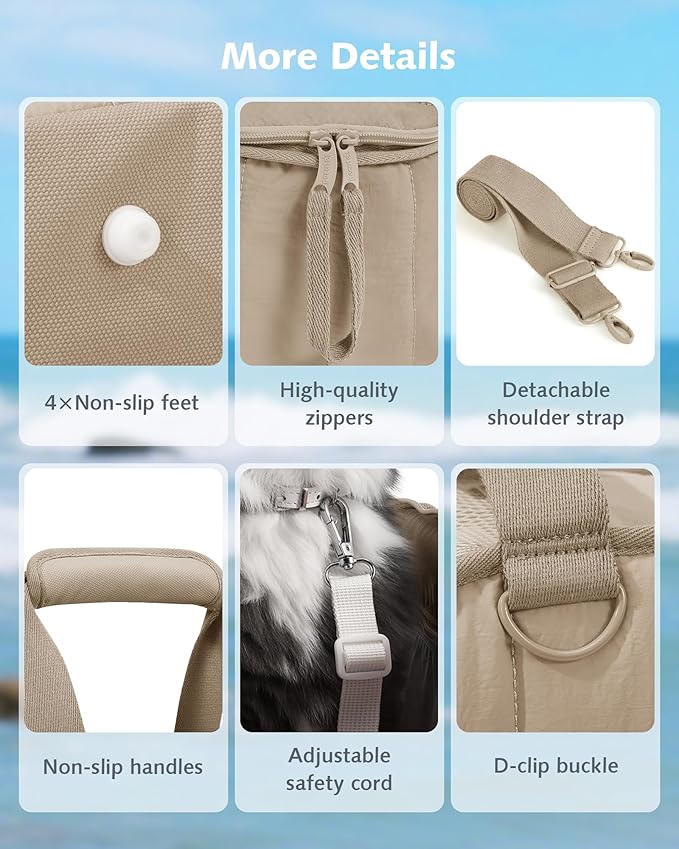 Pecute Dog Purse Carrier, Lightweight Dog Carriers for Small Dogs with Large Pockets, Dog Soft-Sided Carriers up to 9lbs, Pet Carrier for Puppy Cat, Suitable for Travel, Subway, XL, Khaki