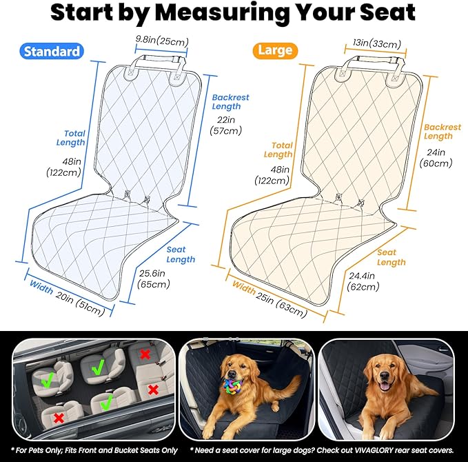 VIVAGLORY Front Dog Seat Covers, 1PACK No-Skirt Design Quilted & Durable 600D Oxford Pet Front Seat Cover with Anti-Slip Backing, Fits Most Cars, SUVs & MPVs, Grey